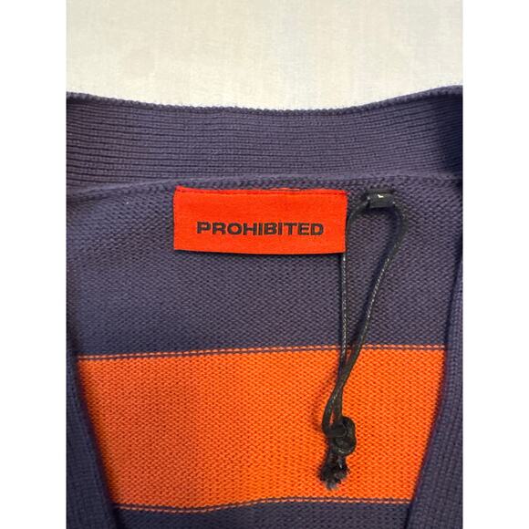 Prohibited Unisex Cardigan Orange/Vintage Purple Stripe Three Button Size L - Picture 12 of 14